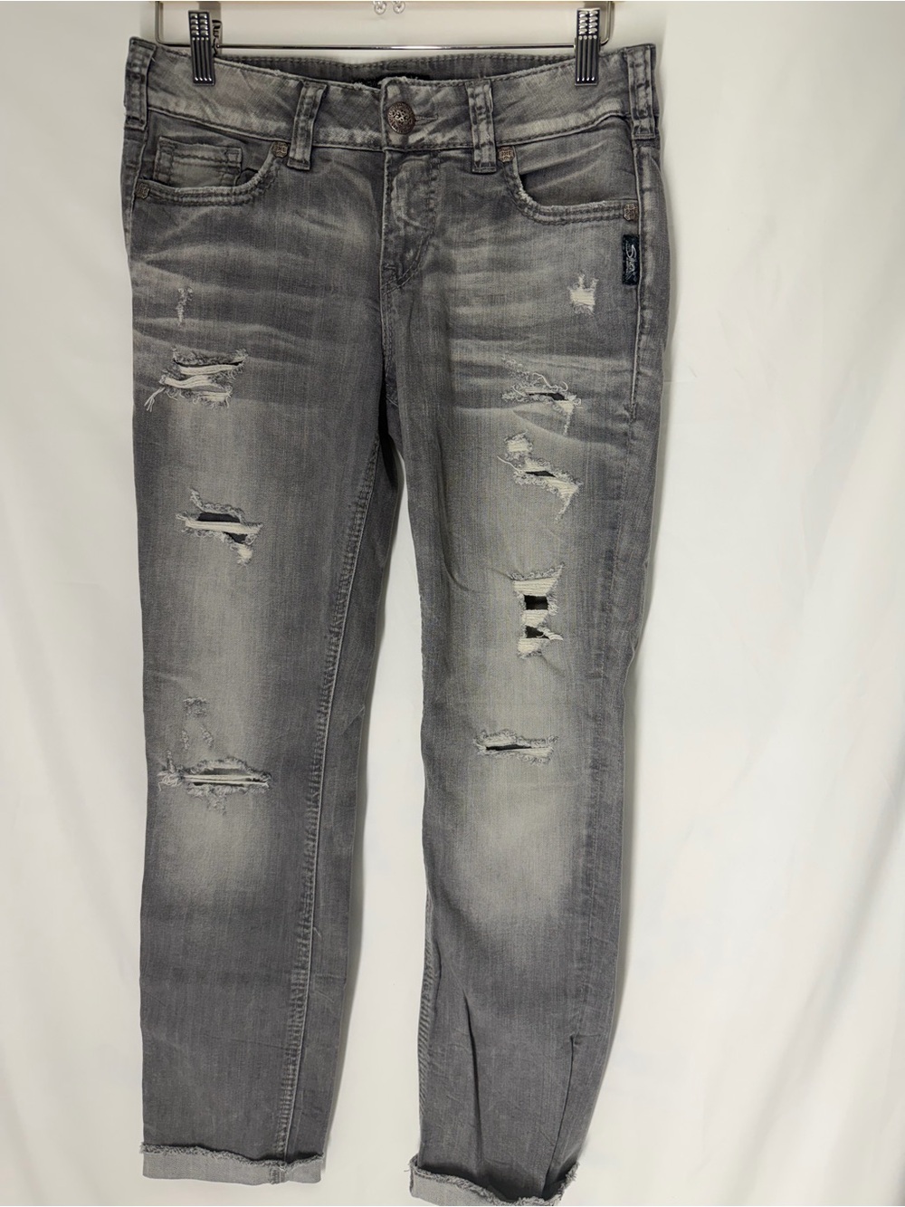 Silver Jeans Women's Distressed Gray Boyfriend Jeans